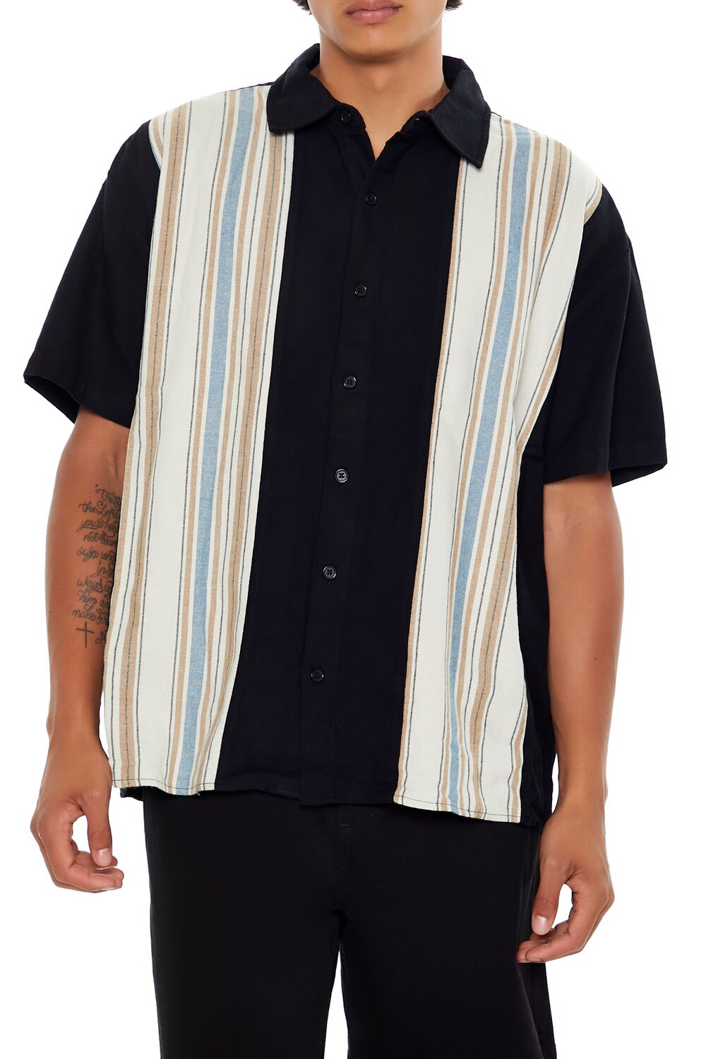  Forever 21 Striped Cotton Shirt - black multi - Bonton