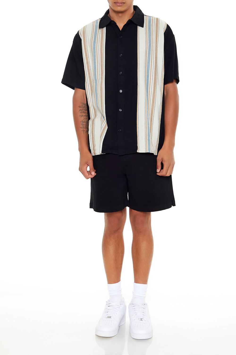  Forever 21 Striped Cotton Shirt - black multi - Bonton