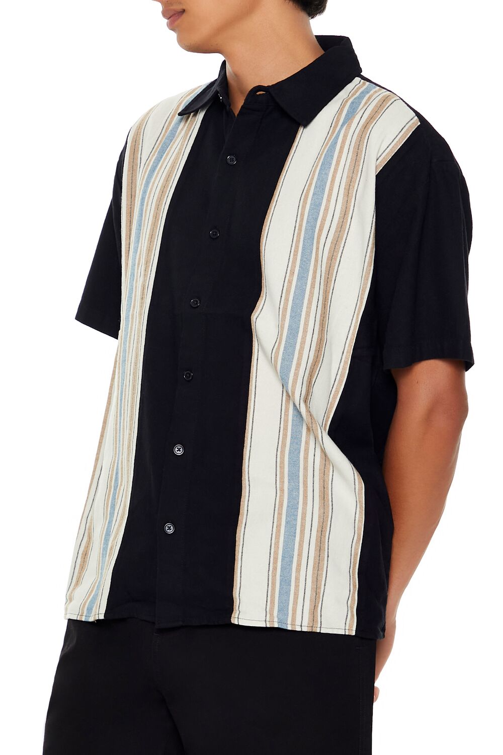  Forever 21 Striped Cotton Shirt - black multi - Bonton