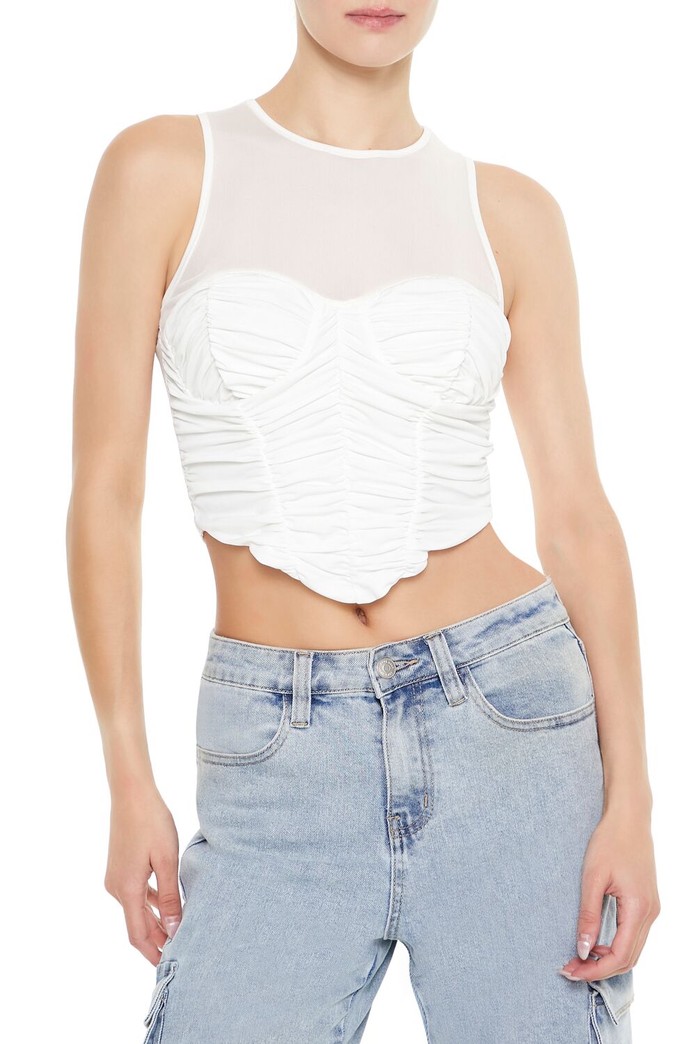  Forever 21 Ruched V-Hem Crop Top - black - Bonton