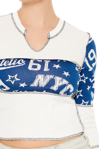 Colorblock Split-Neck Crop Top