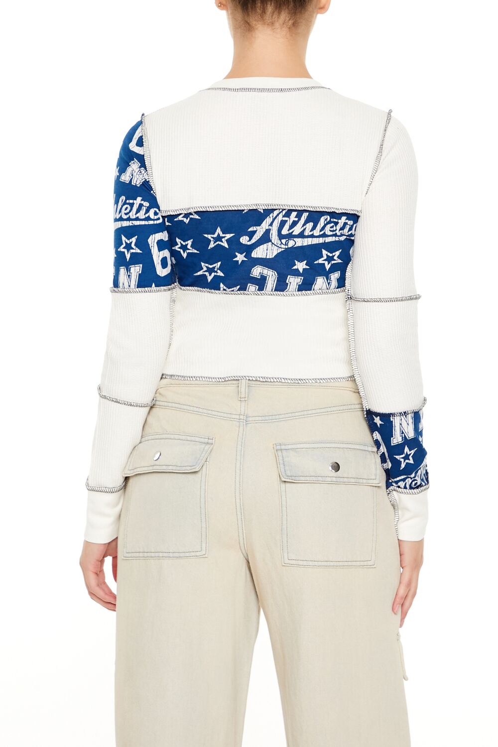  Forever 21 Colorblock Split-Neck Crop Top - white multi - Bonton