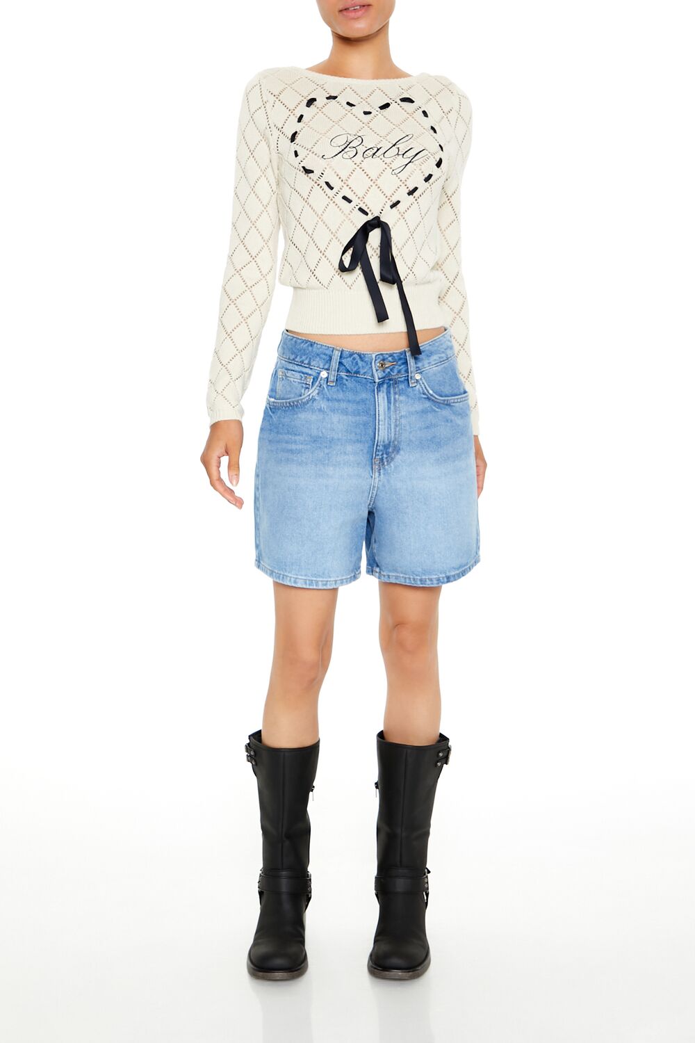  Forever 21 Baby Heart Bow Sweater - cream - Bonton