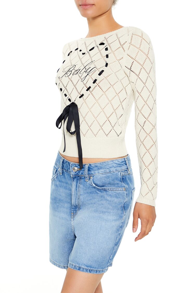  Forever 21 Baby Heart Bow Sweater - cream - Bonton