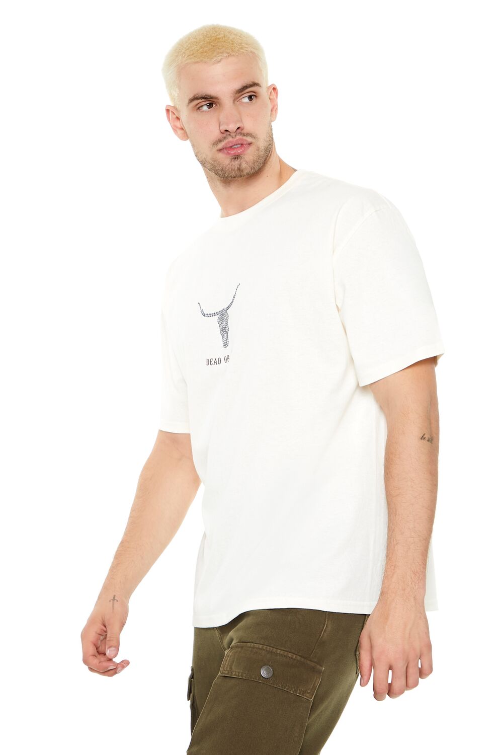  Forever 21 Studded Dead Or Alive Graphic Tee - cream multi - Bonton