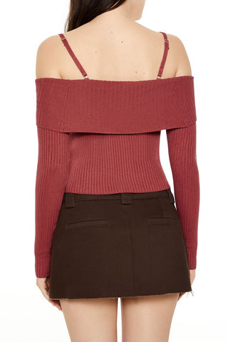 Open-Shoulder Sweater-Knit Crop Top