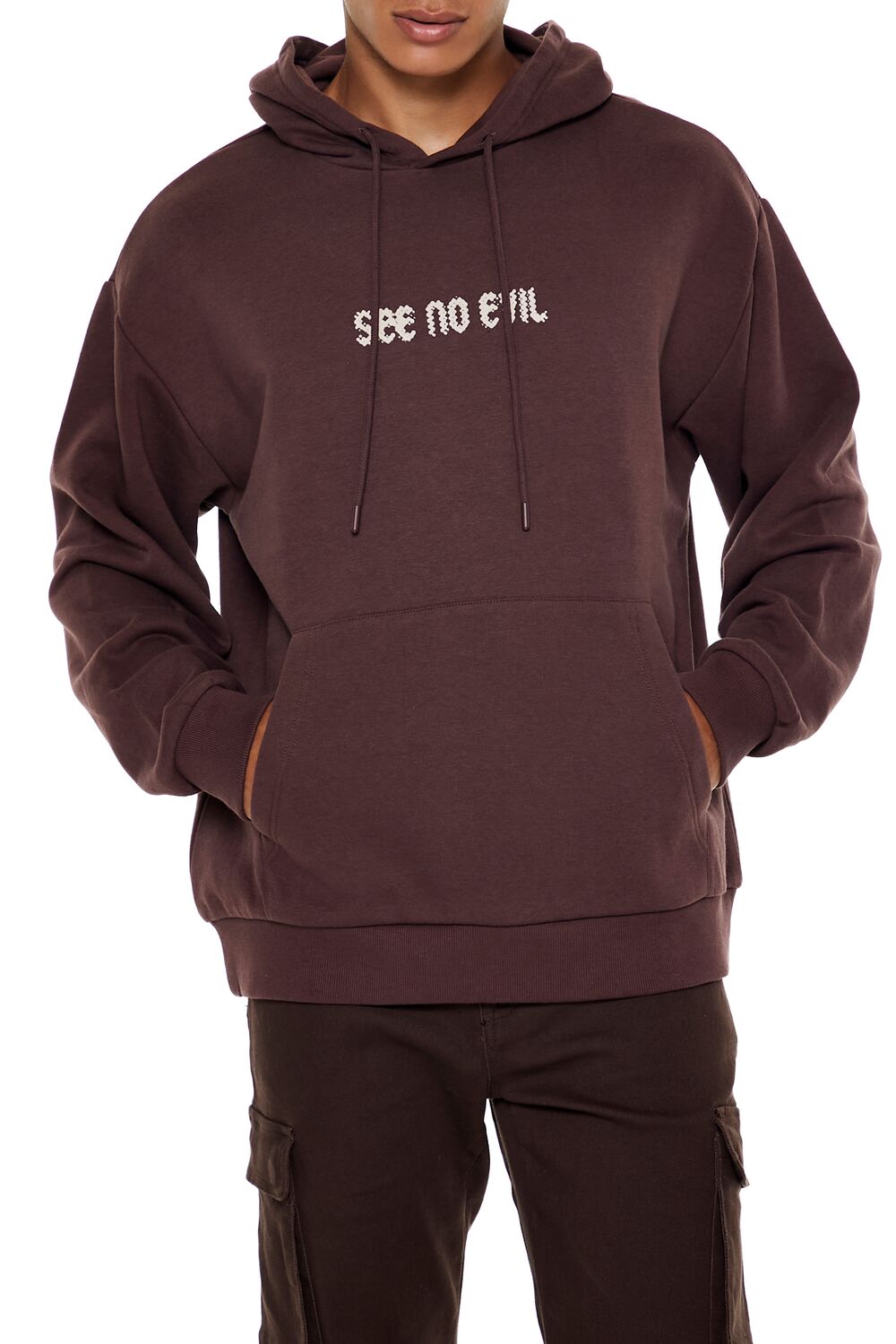  Forever 21 See No Evil Graphic Hoodie - dark cocoa taupe - Bonton