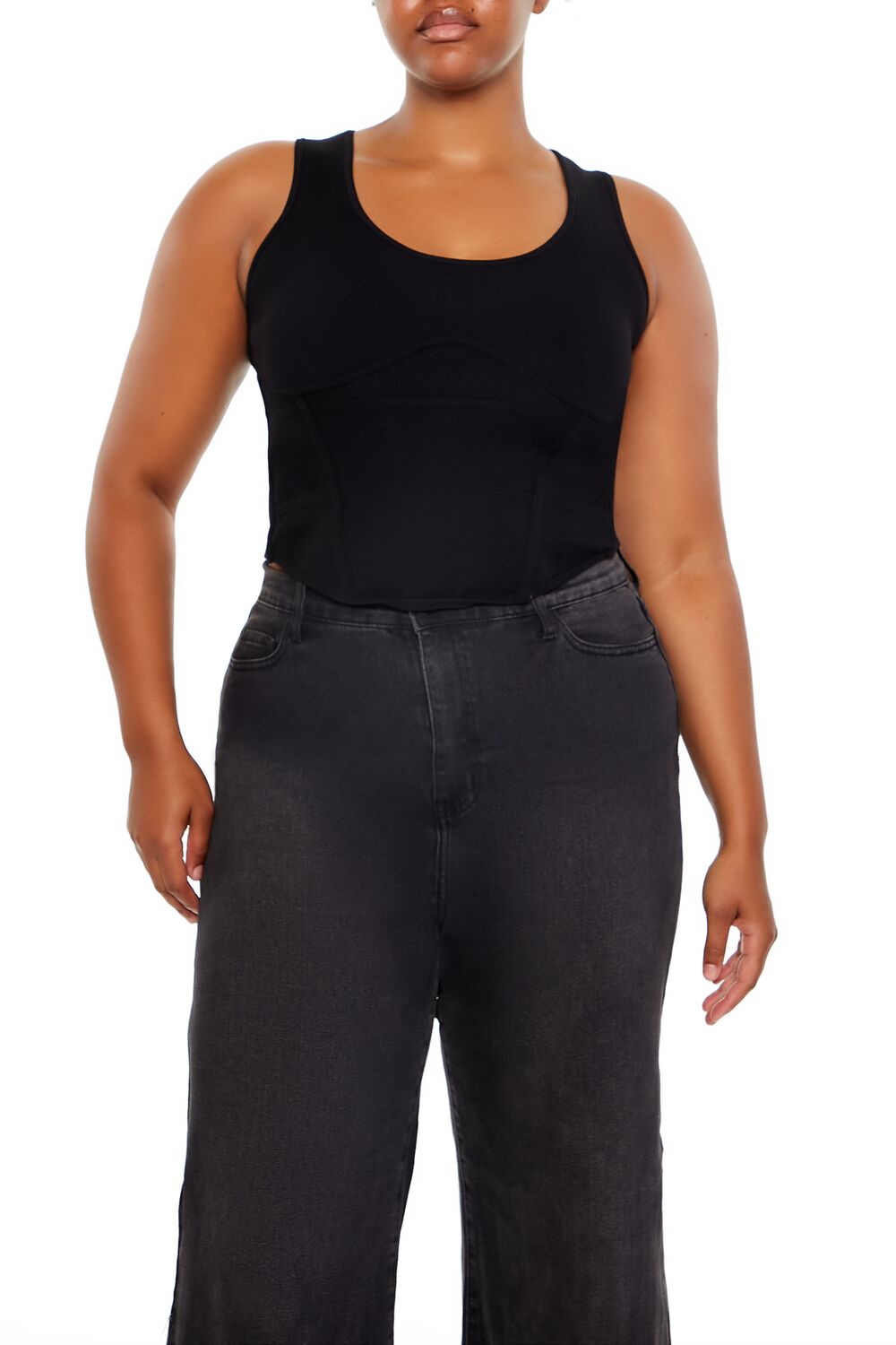  Forever 21 Plus Size Sweater-Knit Corset Tank Top - black - Bonton