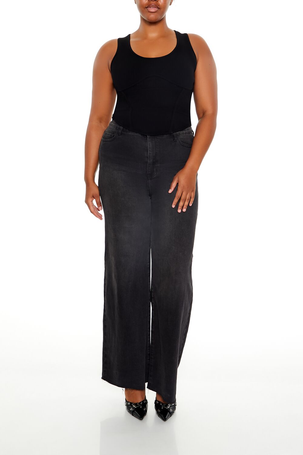  Forever 21 Plus Size Sweater-Knit Corset Tank Top - black - Bonton