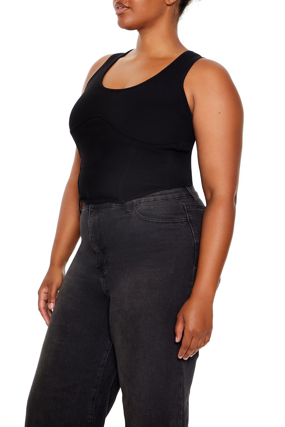  Forever 21 Plus Size Sweater-Knit Corset Tank Top - black - Bonton