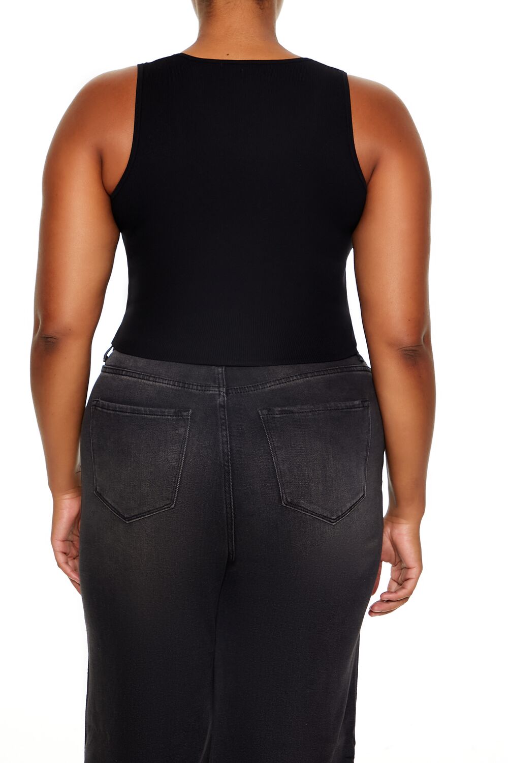  Forever 21 Plus Size Sweater-Knit Corset Tank Top - black - Bonton