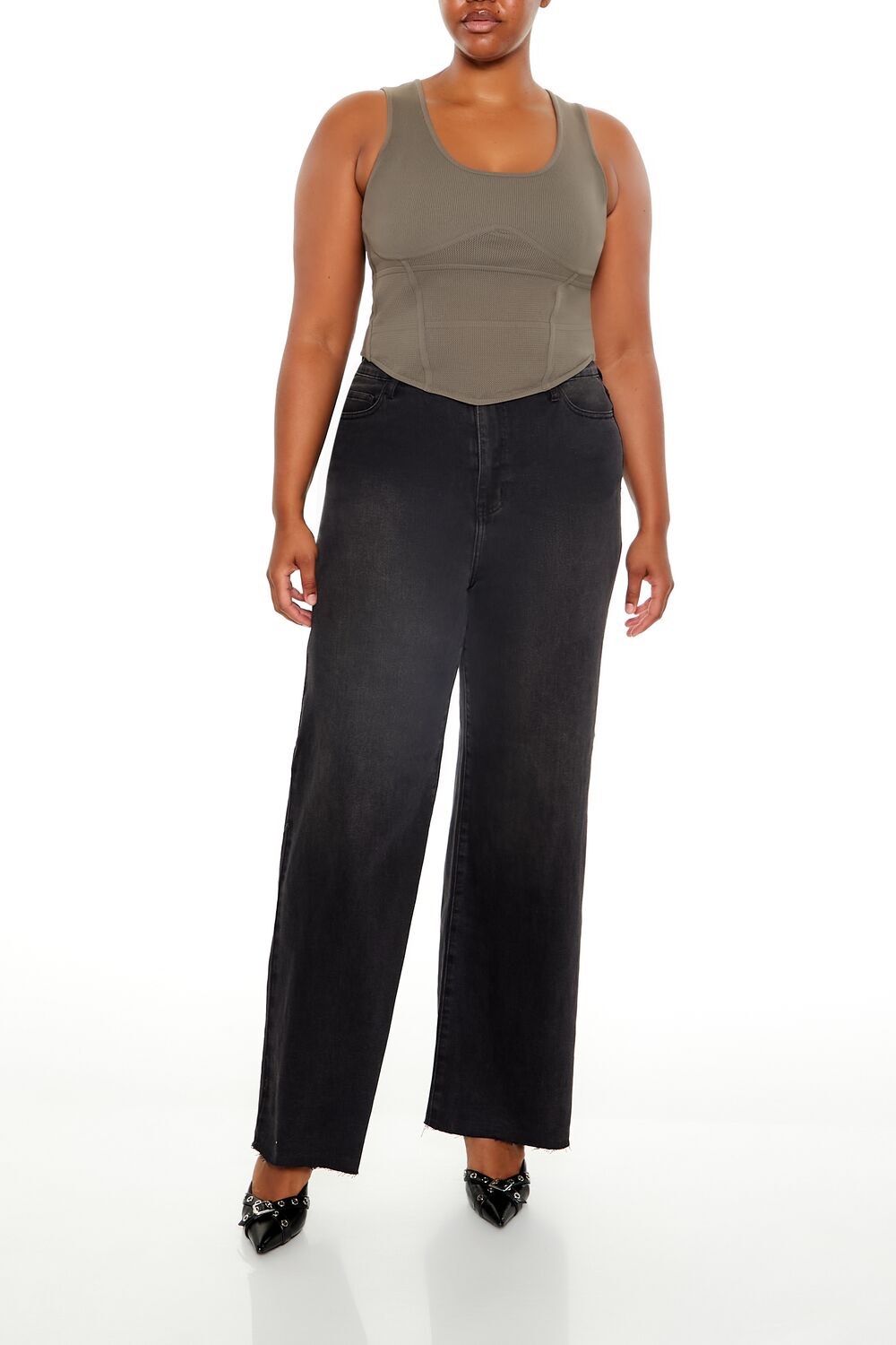  Forever 21 Plus Size Sweater-Knit Corset Tank Top - black - Bonton