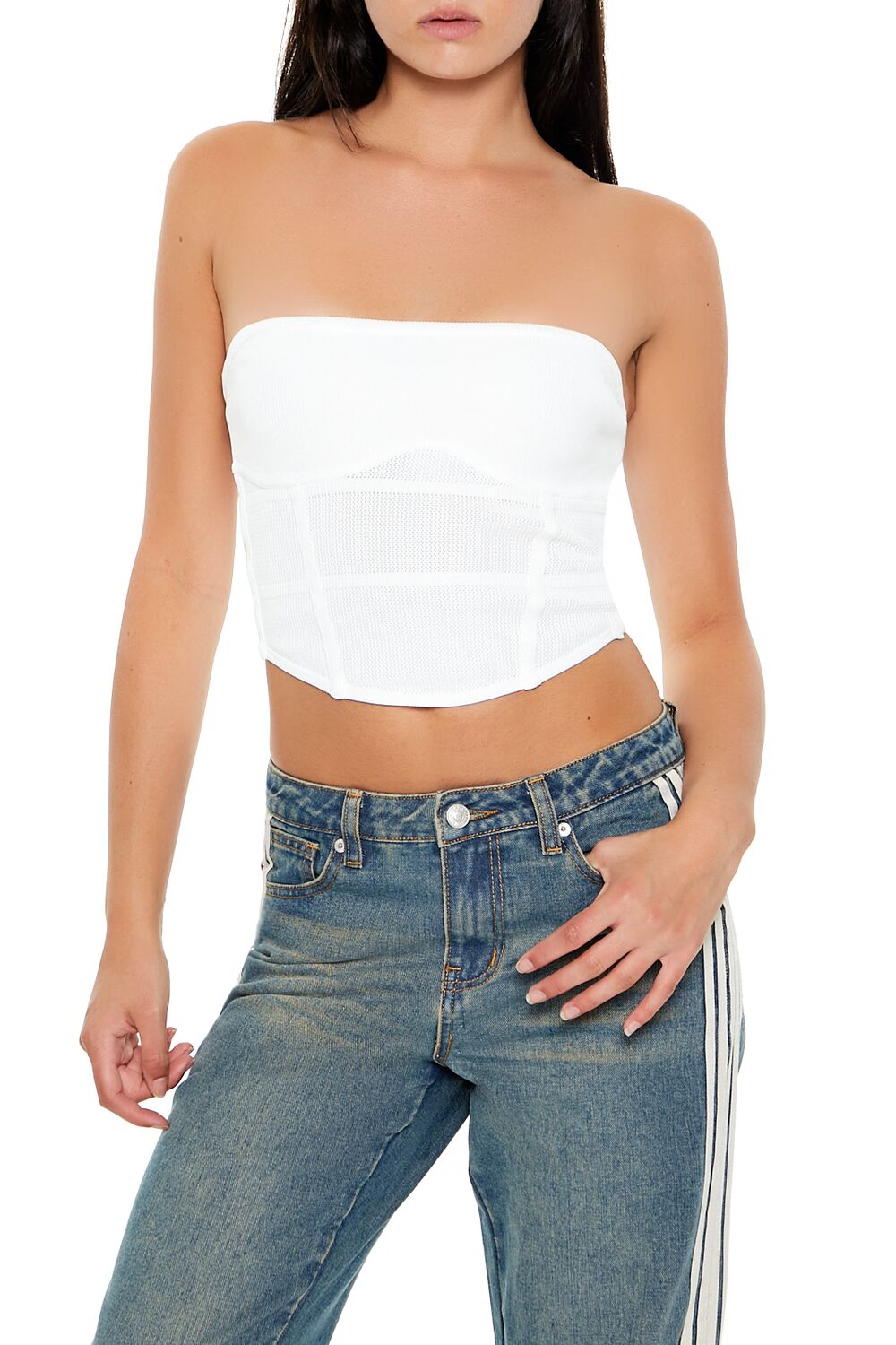  Forever 21 Sweater-Knit Tube Crop Top - white - Bonton