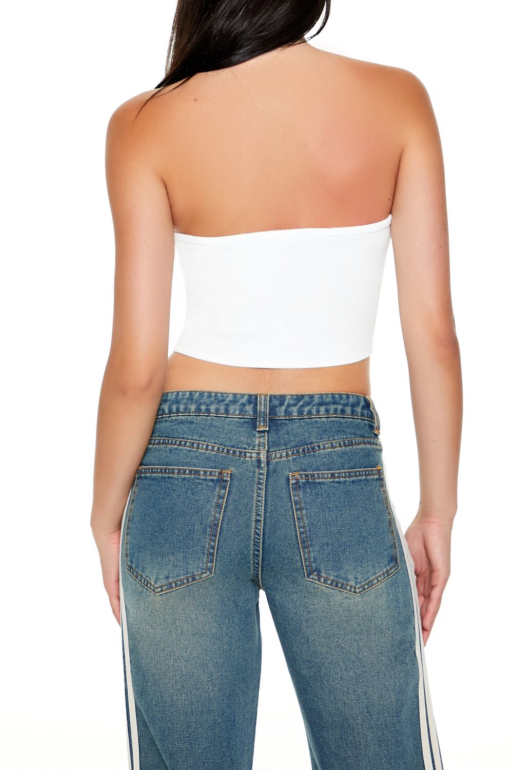  Forever 21 Sweater-Knit Tube Crop Top - white - Bonton