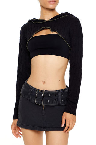 Hooded Cable Knit Shrug Sweater