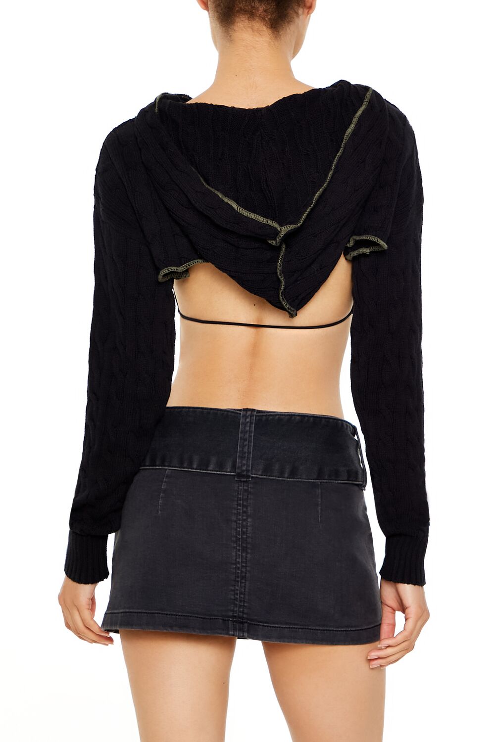  Forever 21 Hooded Cable Knit Shrug Sweater - black dark green - Bonton
