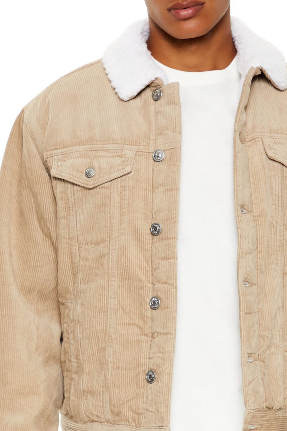  Forever 21 Faux Shearling-Trim Trucker Jacket - taupe-cream-swatch - Bonton