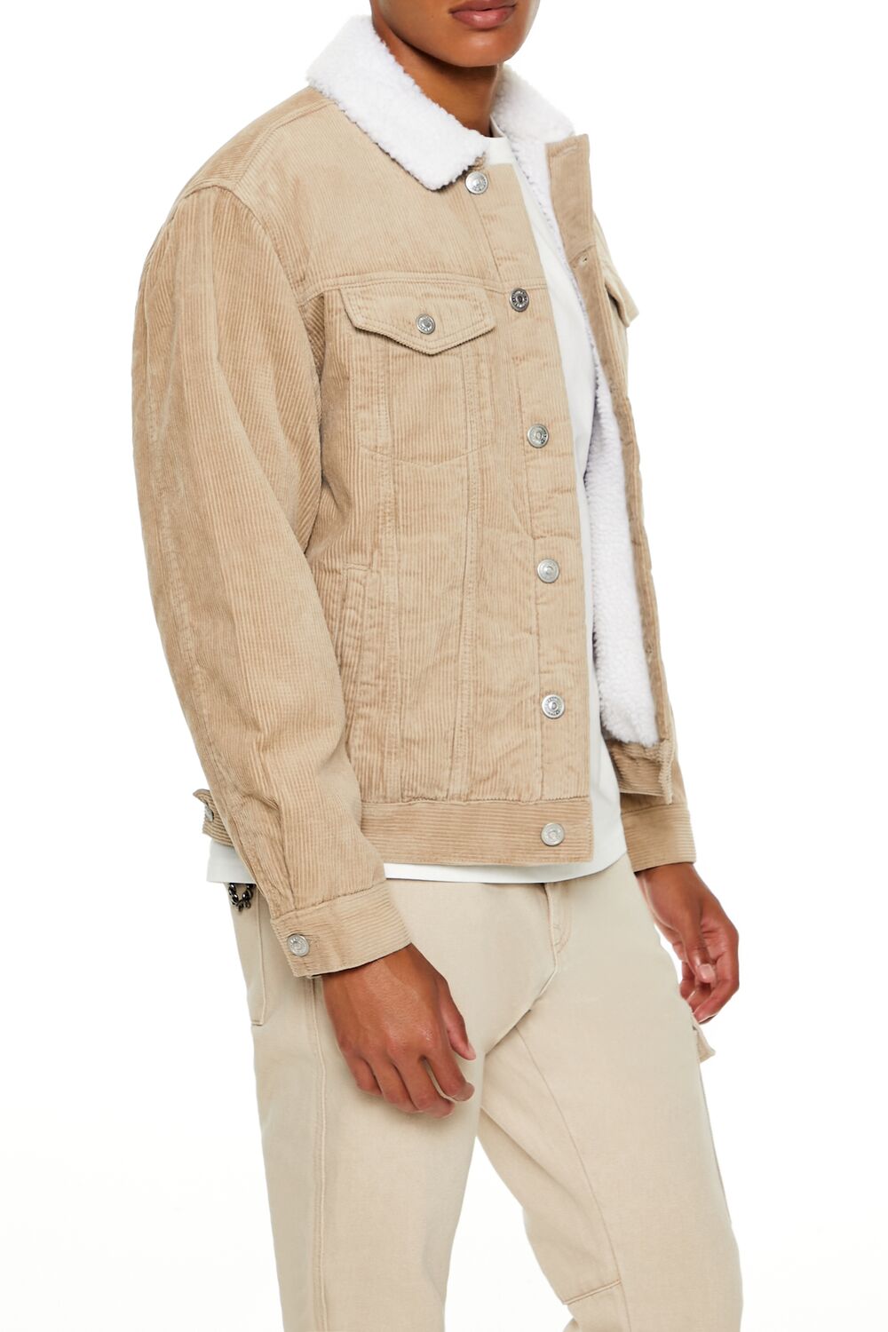  Forever 21 Faux Shearling-Trim Trucker Jacket - taupe-cream-swatch - Bonton