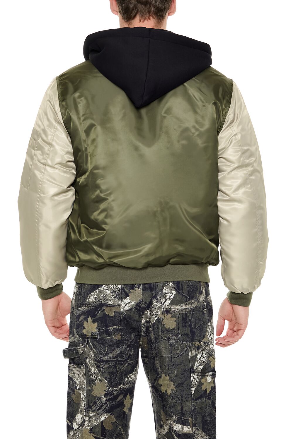  Forever 21 Colorblock Bomber Combo Jacket - olive-multi-swatch - Bonton