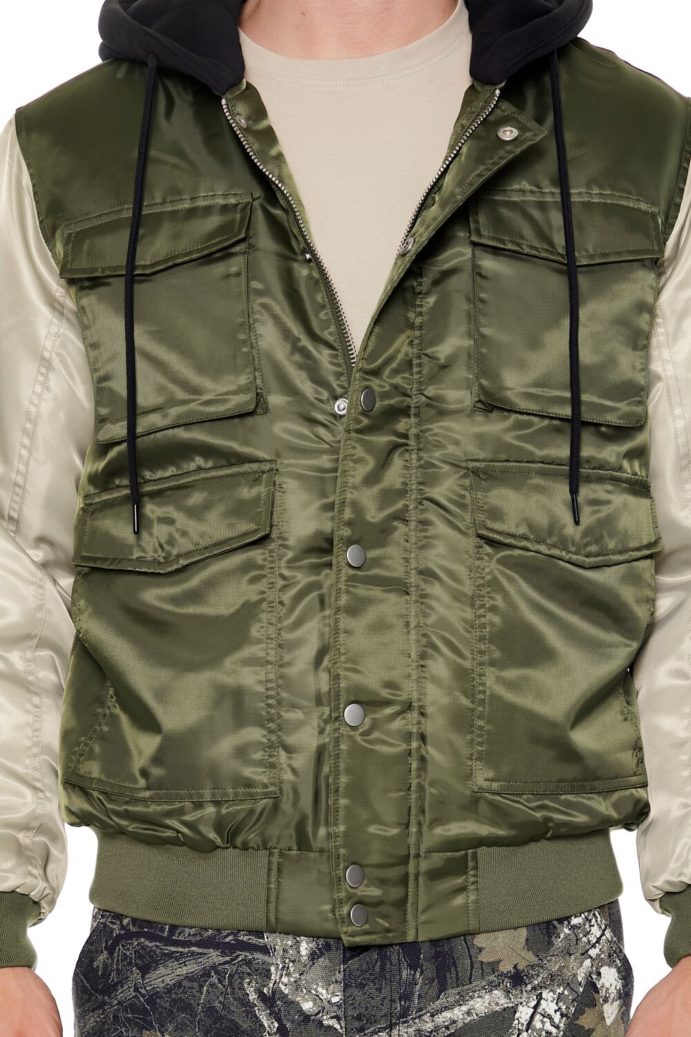  Forever 21 Colorblock Bomber Combo Jacket - olive-multi-swatch - Bonton