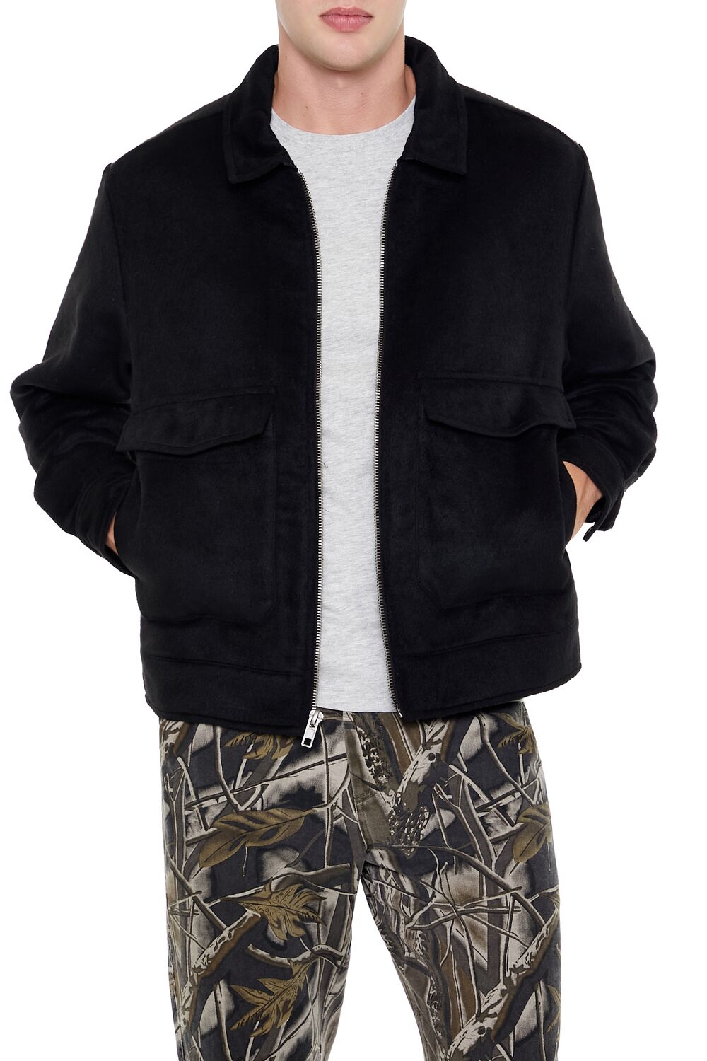  Forever 21 Zip-Up Trucker Jacket - black-swatch - Bonton