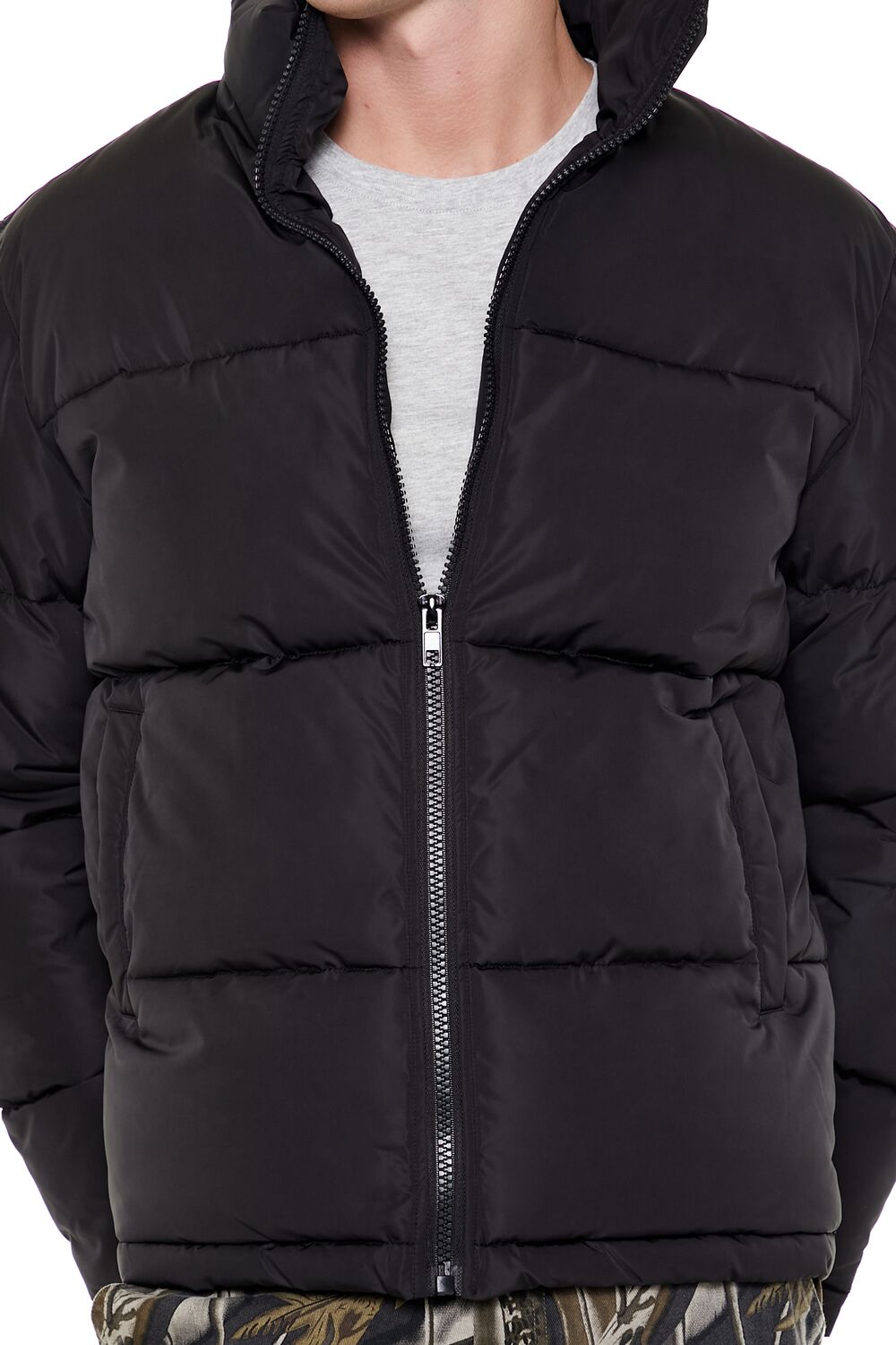  Forever 21 Quilted Funnel-Neck Puffer Jacket - black - Bonton