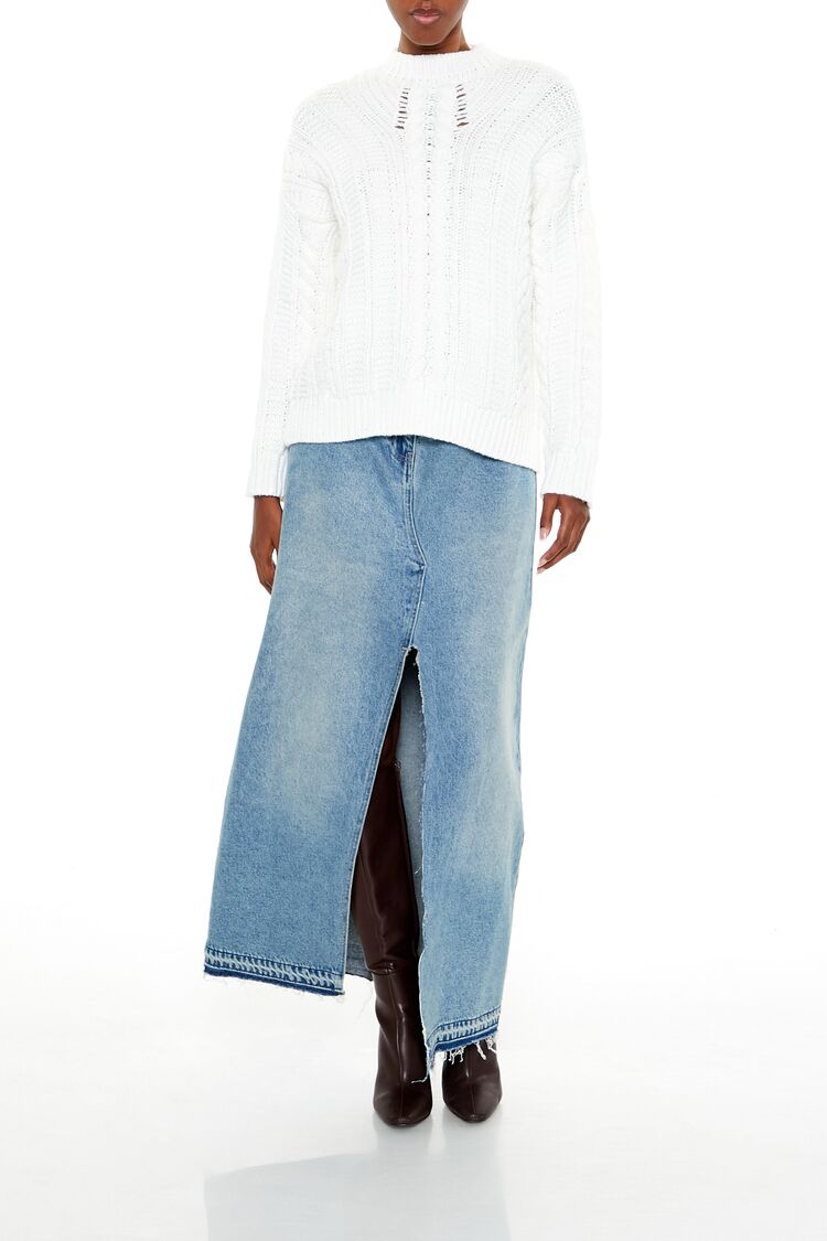  Forever 21 Lace-Back Cable Knit Sweater - white - Bonton