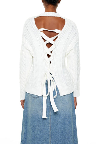 Lace-Back Cable Knit Sweater