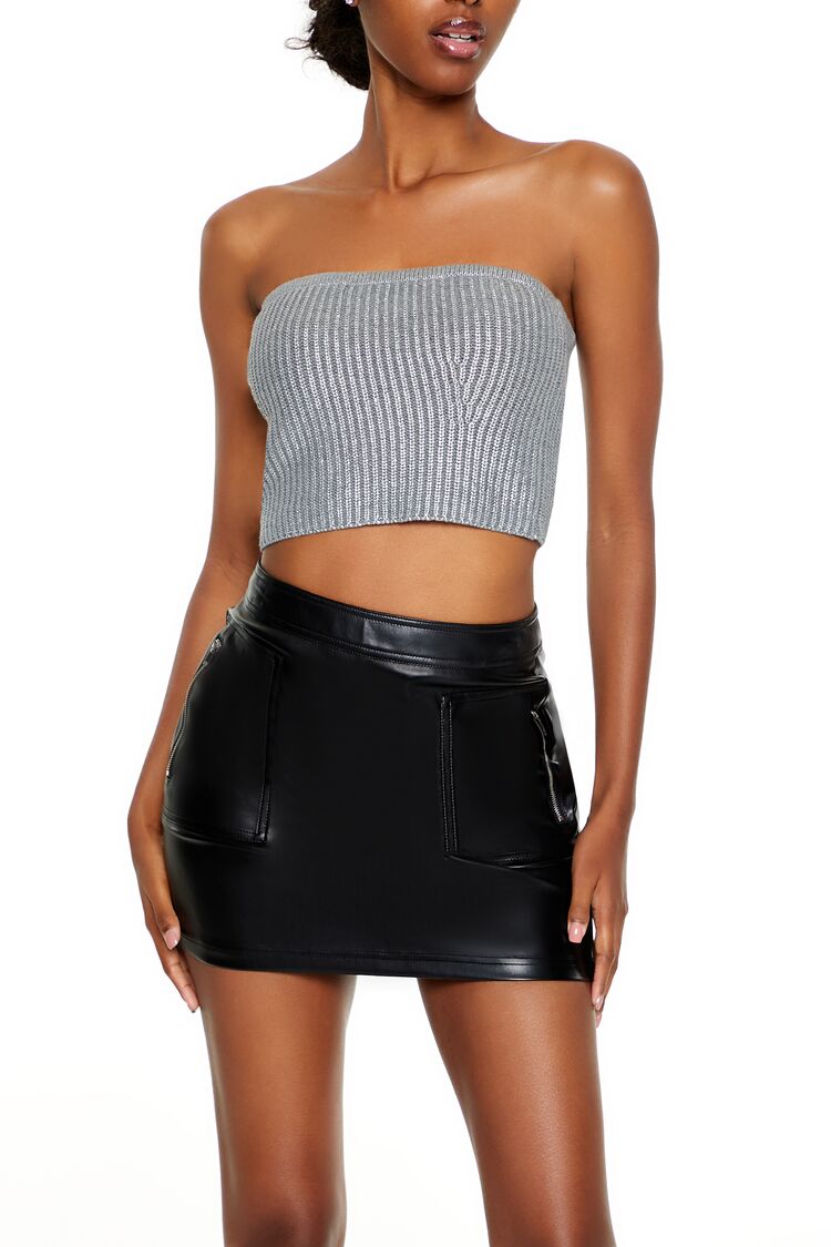  Forever 21 Metallic Sweater-Knit Tube Top - grey - Bonton