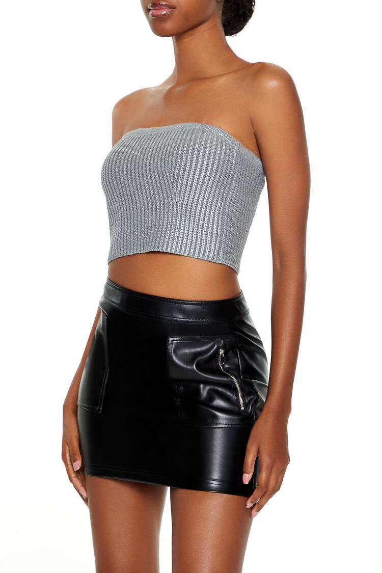  Forever 21 Metallic Sweater-Knit Tube Top - grey - Bonton