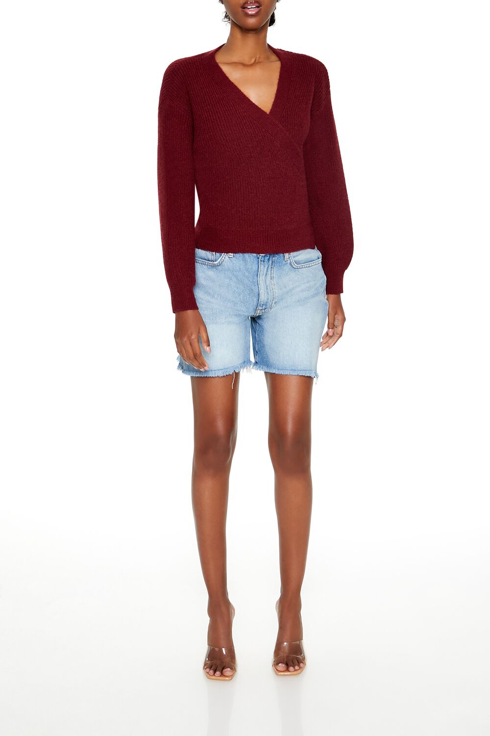  Forever 21 Drop-Sleeve Wrap Sweater - burgundy - Bonton