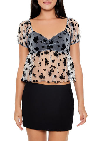 Sheer Floral Print Top