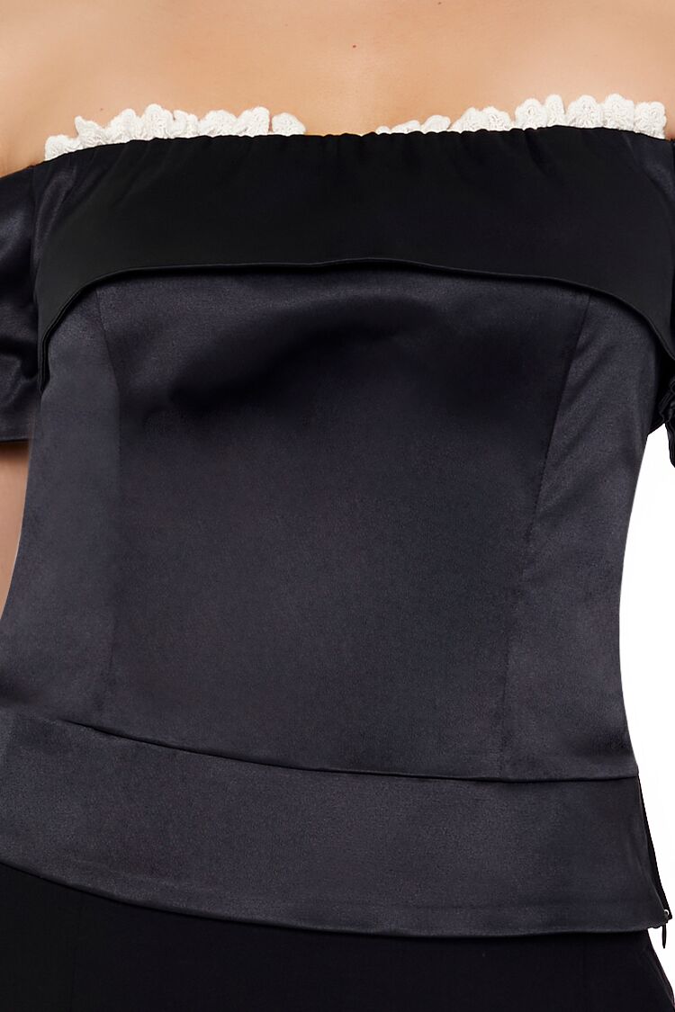  Forever 21 Satin Off-the-Shoulder Crop Top - black - Bonton