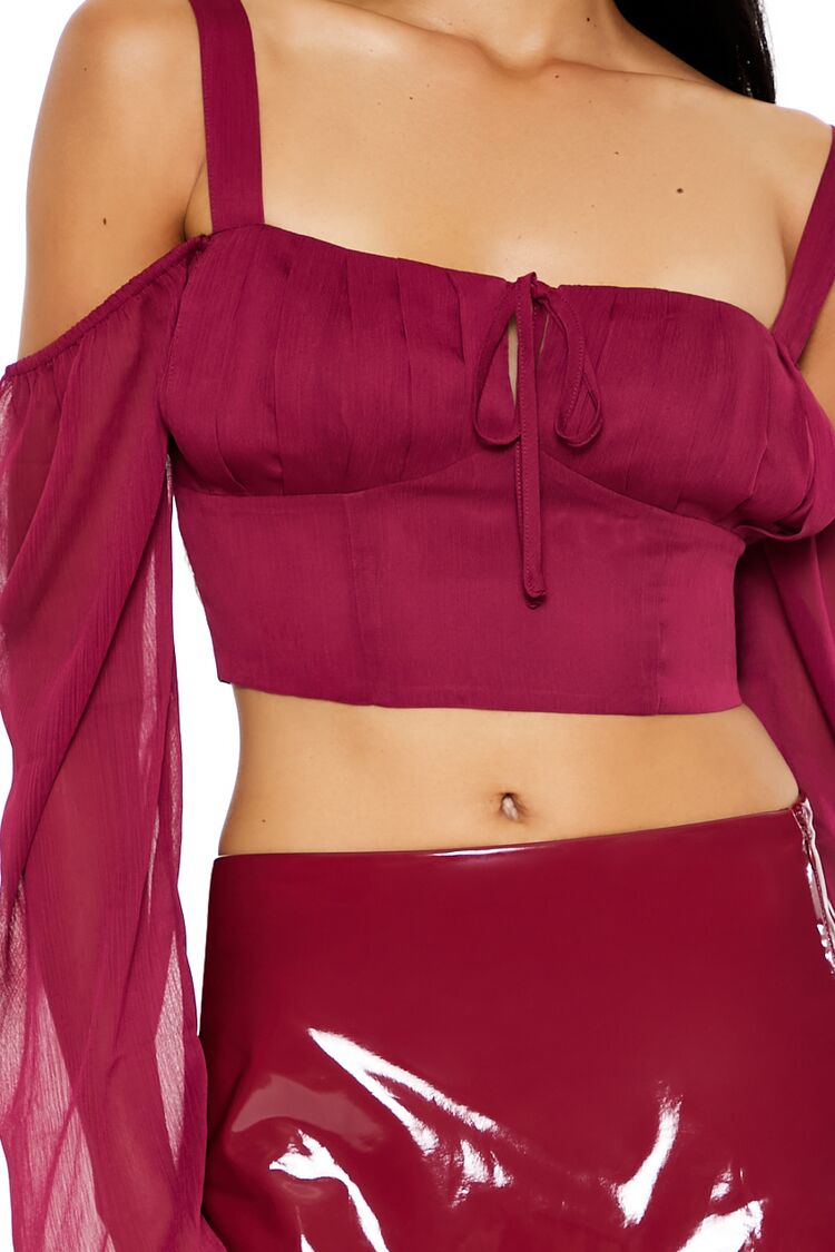 Forever 21 Chiffon Open-Shoulder Crop Top - magenta - Bonton