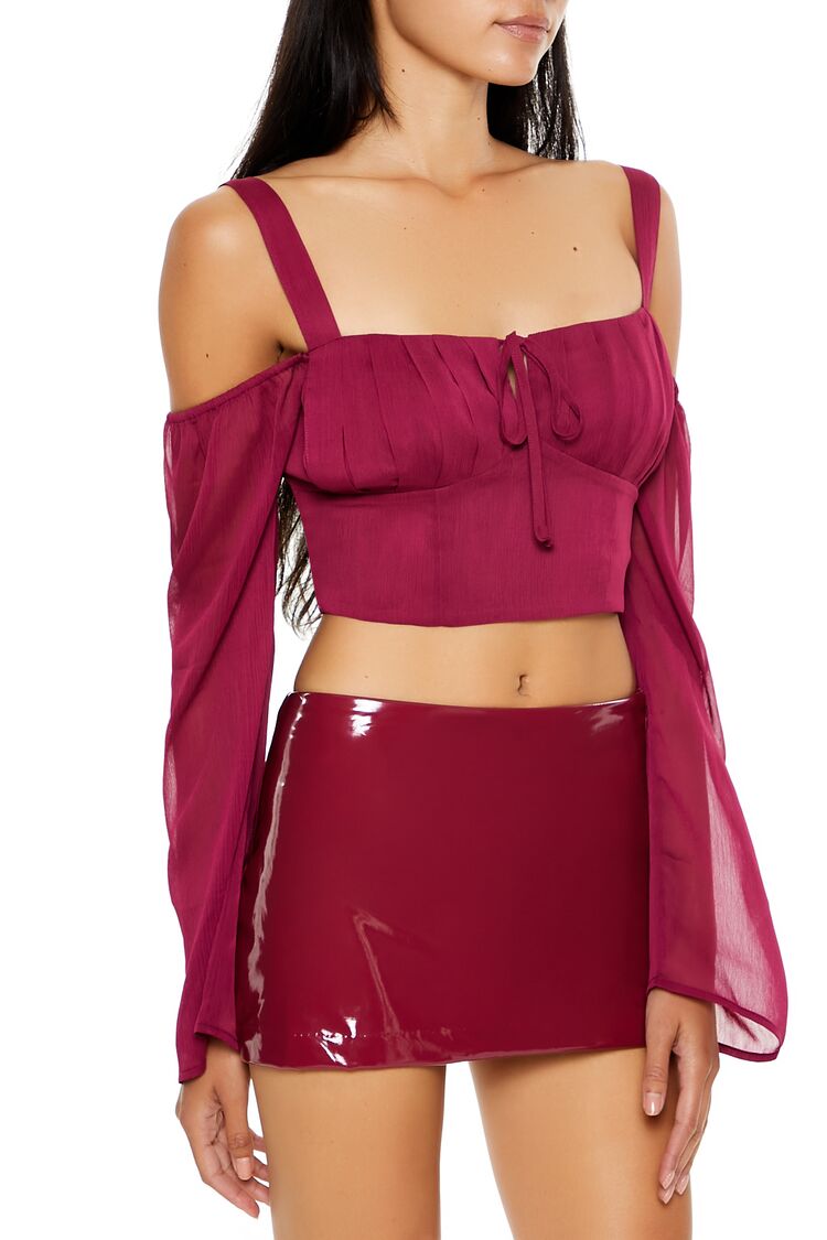  Forever 21 Chiffon Open-Shoulder Crop Top - magenta - Bonton
