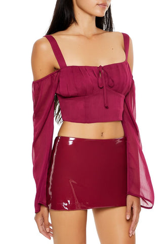 Chiffon Open-Shoulder Crop Top