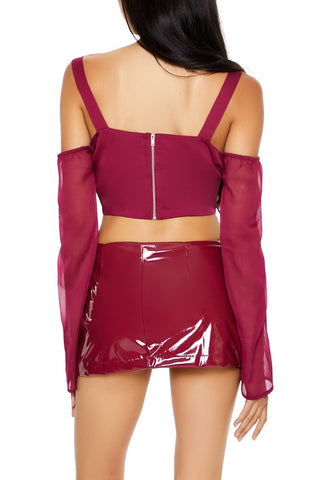 Chiffon Open-Shoulder Crop Top