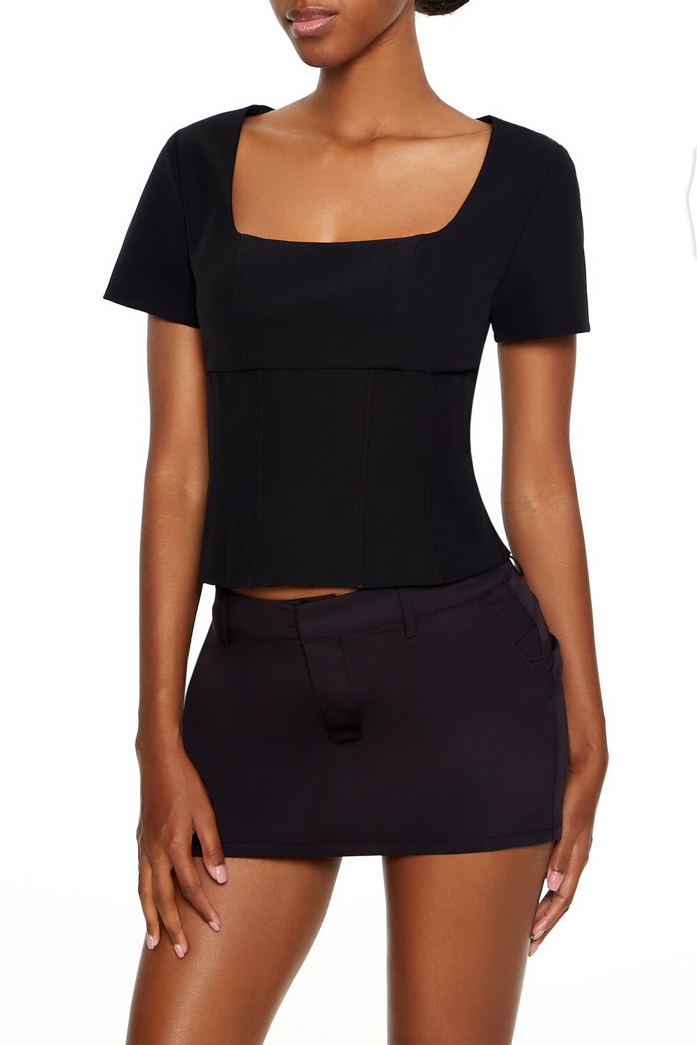  Forever 21 Square-Neck Crop Top - black - Bonton