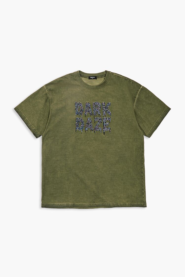  Forever 21 Beaded Dark Daze Tee - olive multi - Bonton