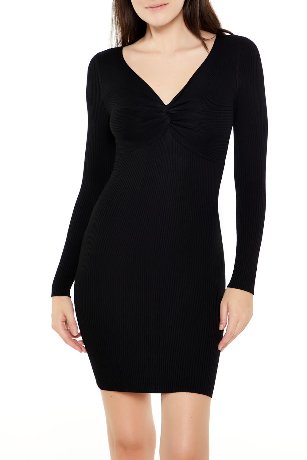  Forever 21 Twist-Front Mini Sweater Dress - black-swatch - Bonton