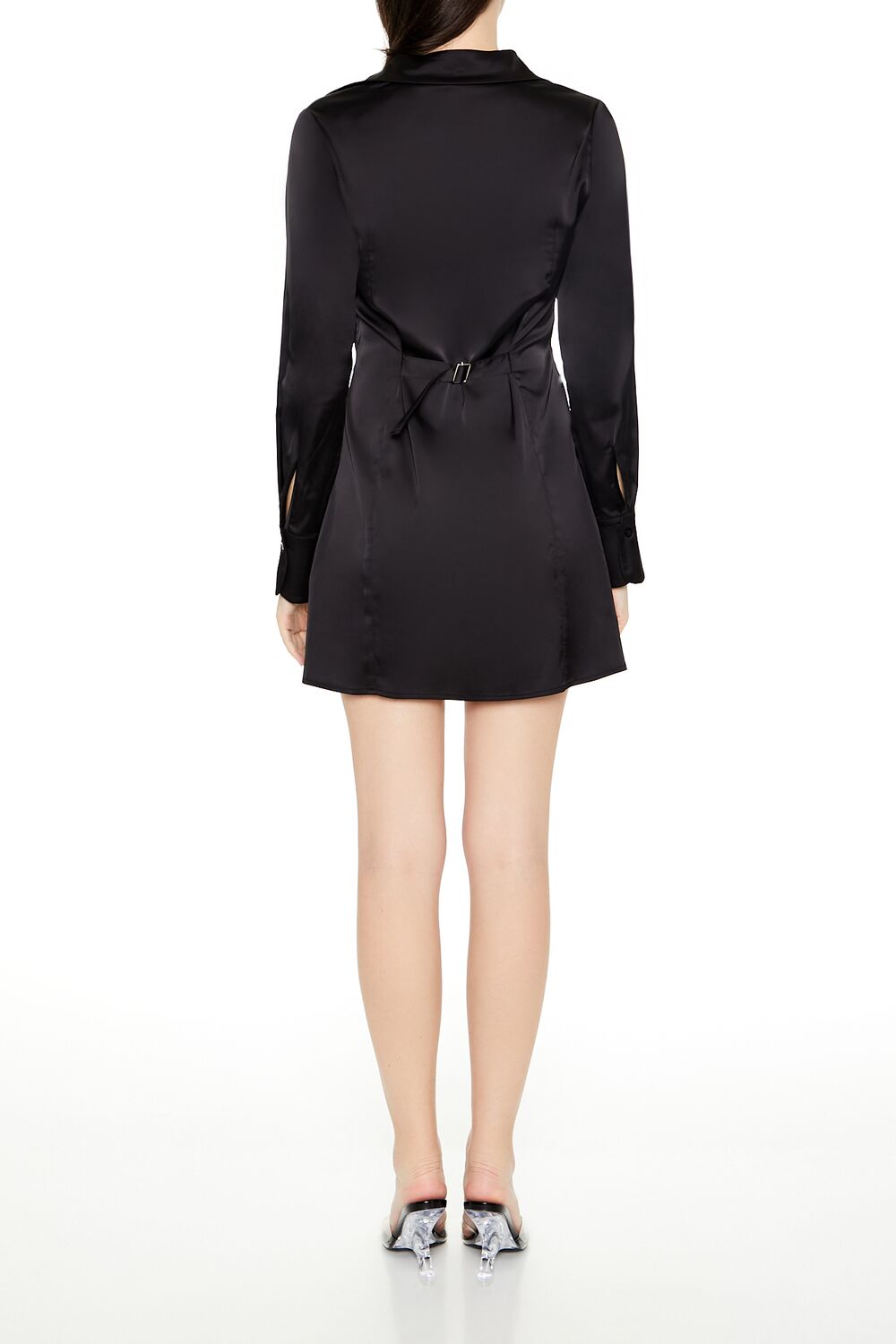  Forever 21 Satin Mini Shirt Dress - black-swatch - Bonton
