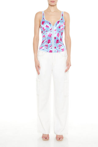 Rose Print Bustier Tank Top