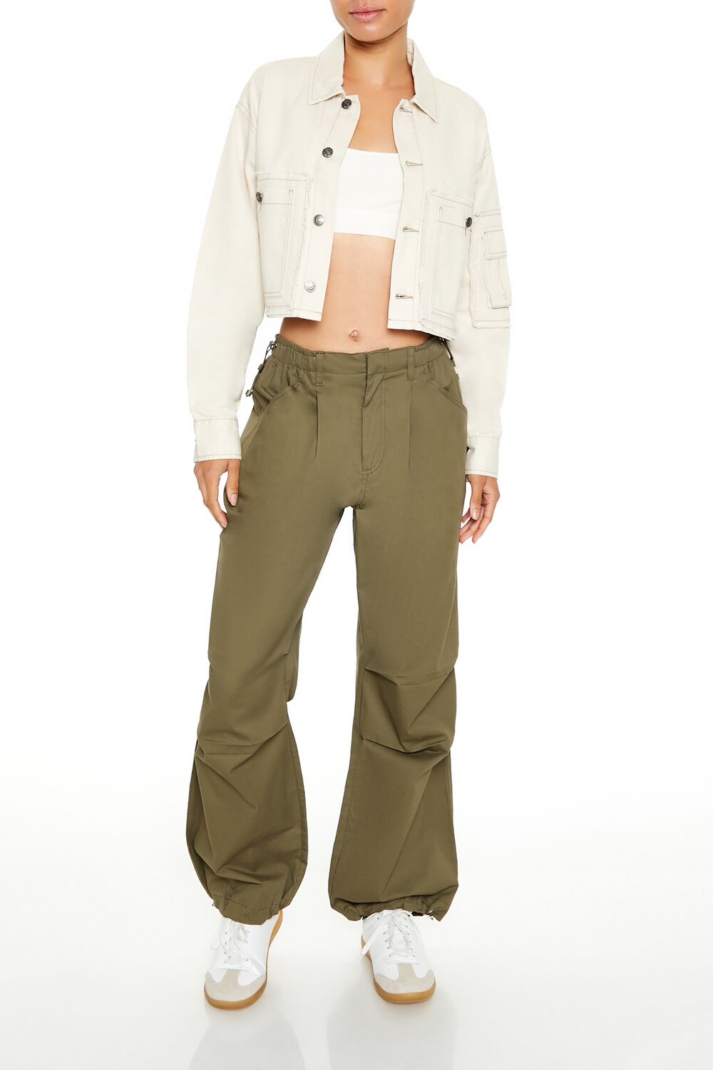  Forever 21 Cropped Cargo Trucker Jacket - cream - Bonton