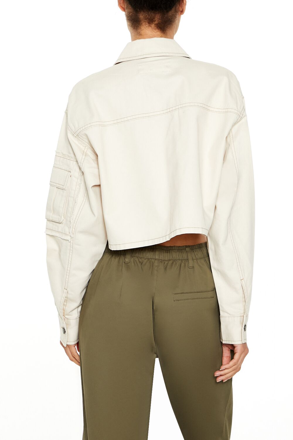  Forever 21 Cropped Cargo Trucker Jacket - cream - Bonton