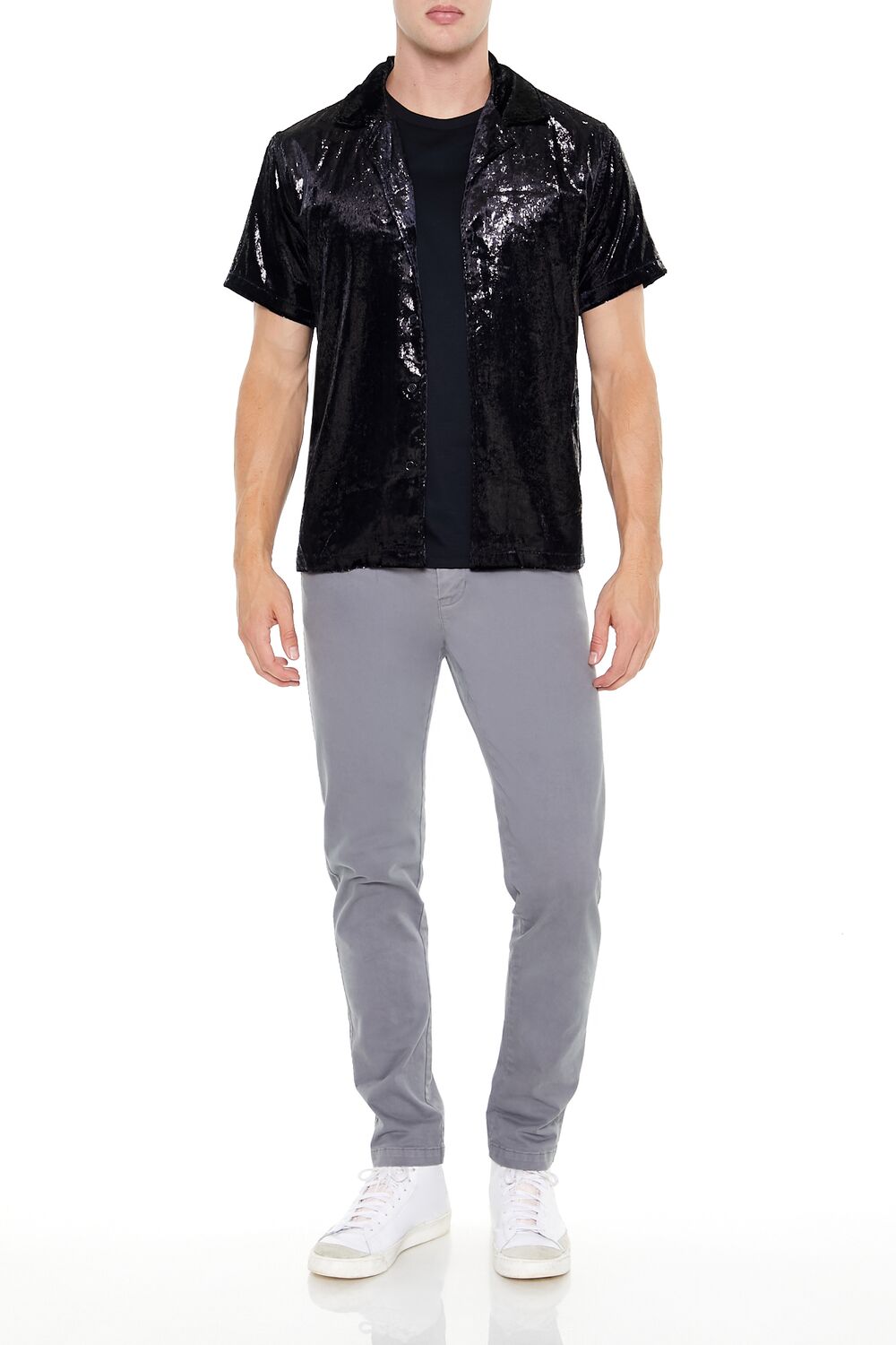  Forever 21 Textured Cuban Collar Shirt - black - Bonton