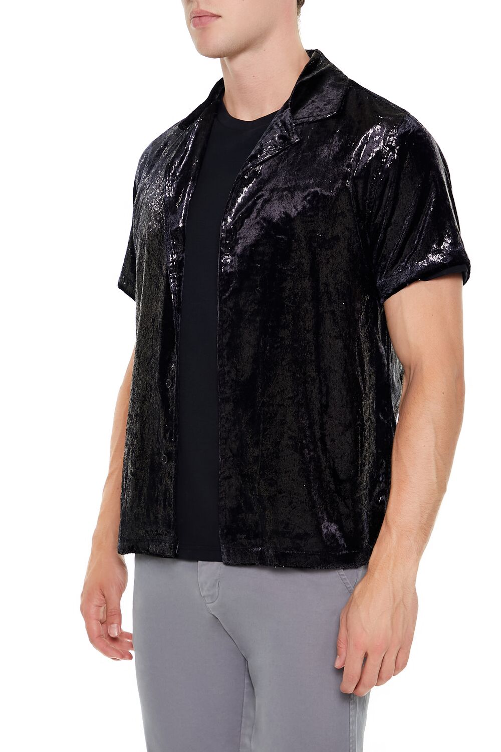  Forever 21 Textured Cuban Collar Shirt - black - Bonton