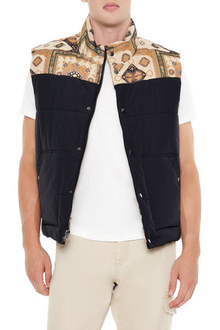 Paisley Colorblock Zip-Up Vest