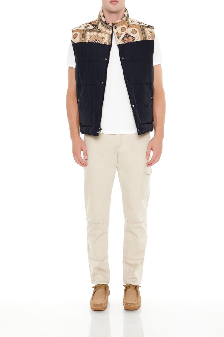  Forever 21 Paisley Colorblock Zip-Up Vest - black-multi - Bonton