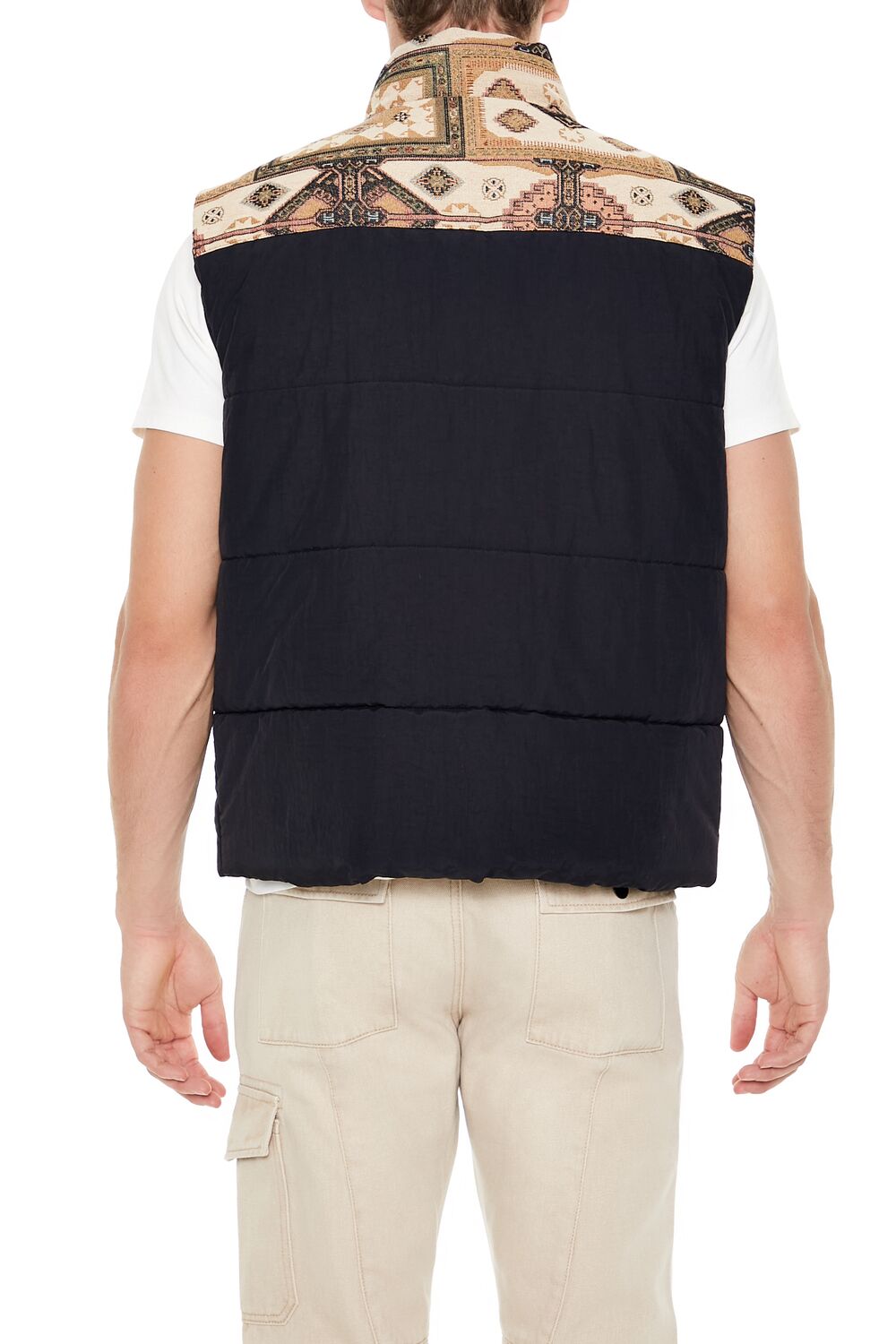  Forever 21 Paisley Colorblock Zip-Up Vest - black-multi - Bonton