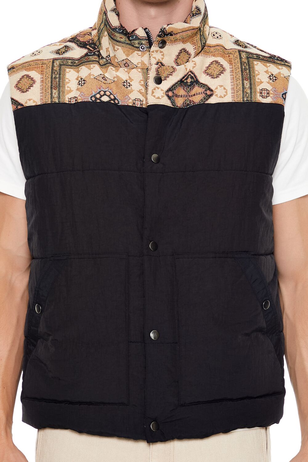  Forever 21 Paisley Colorblock Zip-Up Vest - black-multi - Bonton